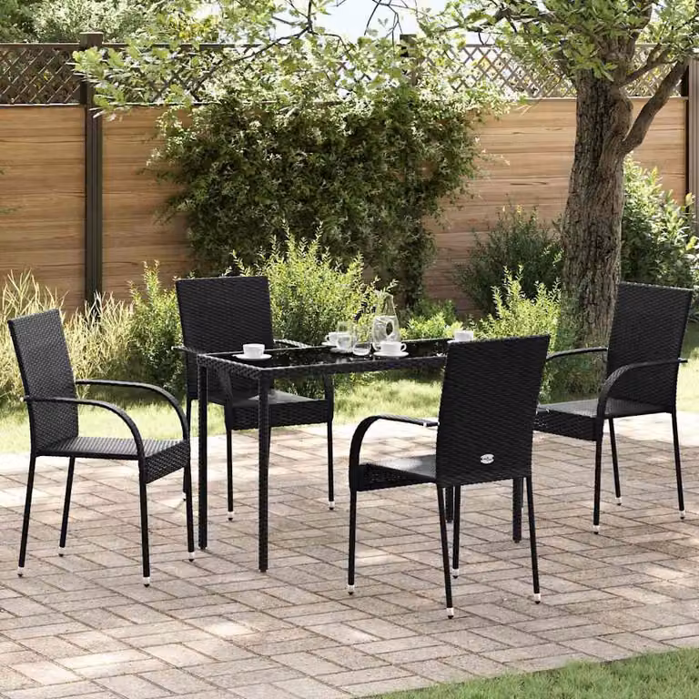 Set di 4 sedie da esterno impilabili vidaXL in polyrattan nero moderno
