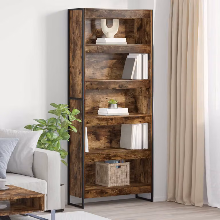 Armadio per libri vidaXL in stile industriale in legno e metallo, colore rovere marrone opaco, L: 80 cm, P: 30 cm, H: 189,5 cm