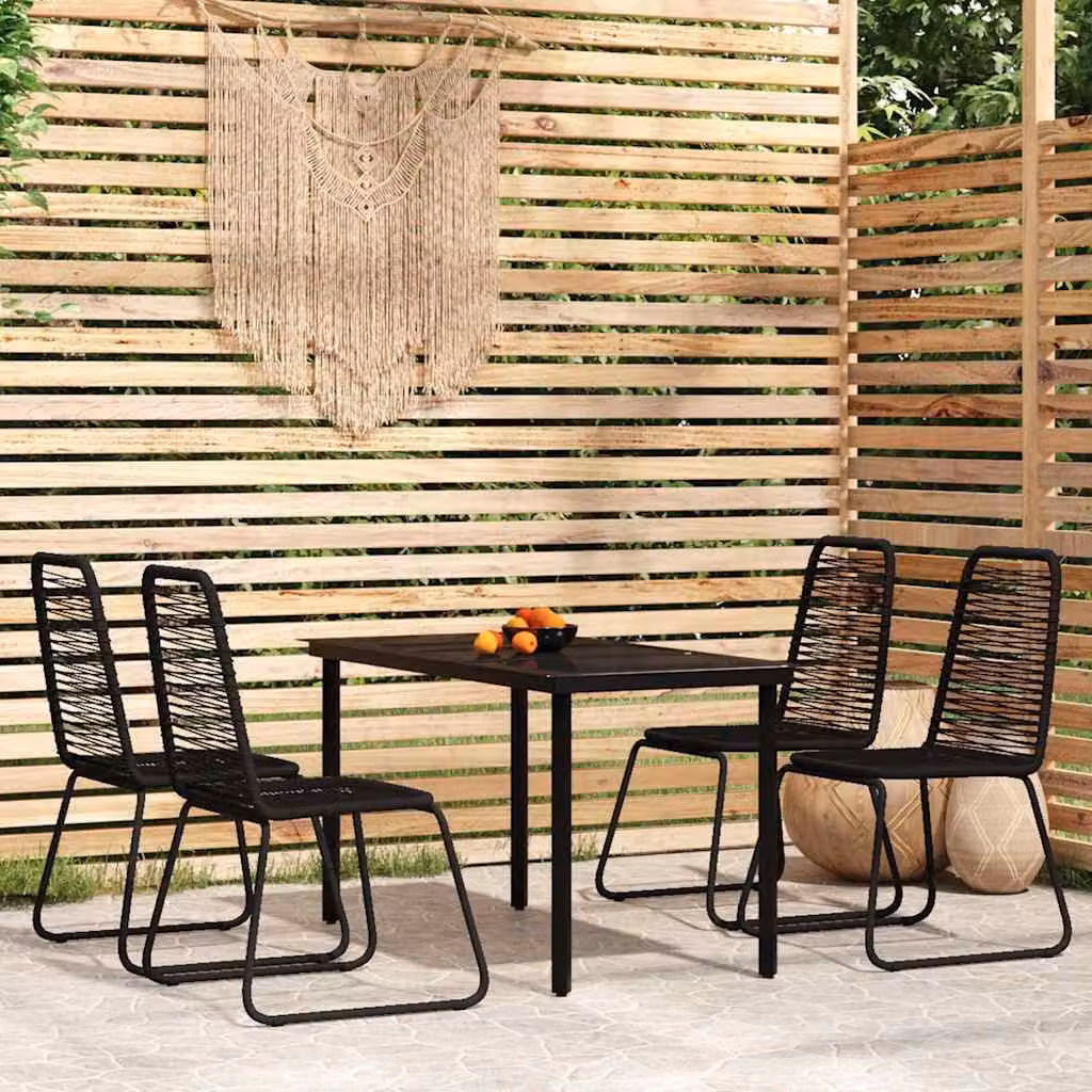 Set da Pranzo da Giardino Moderno vidaXL in Metallo e Vetro Nero Opaco, 5 Pezzi