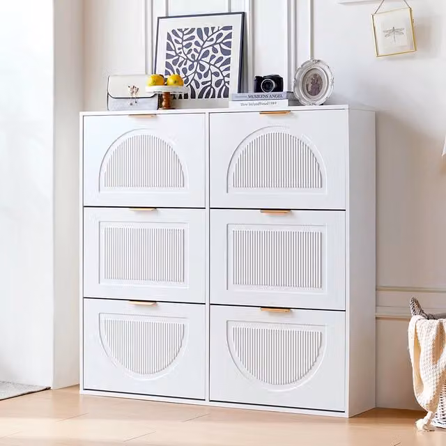 Scarpiere moderna 6 scomparti - Xylo - L118xH115xP25 cm - Bianco - Apertura a ribalta per ingresso/corridoio
