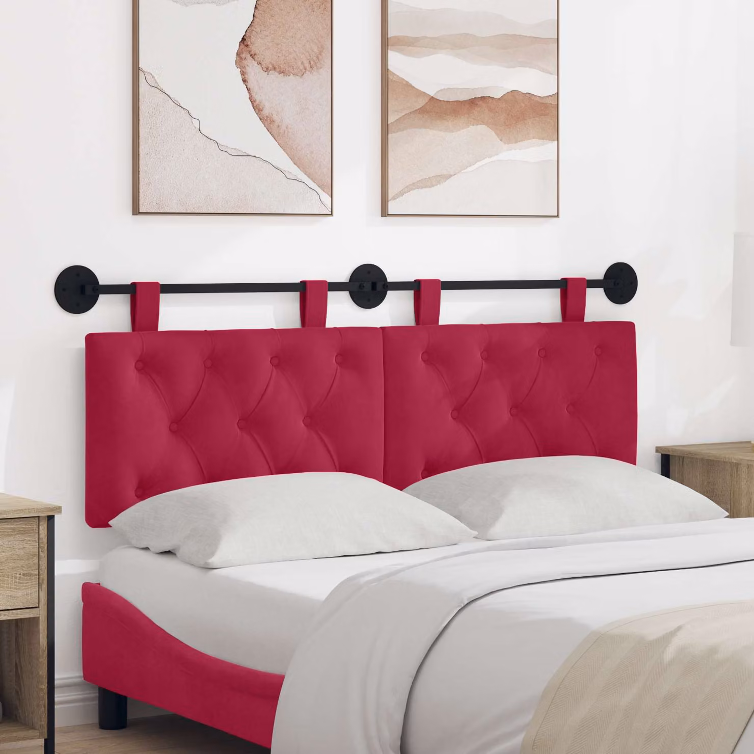 Testiera sospesa vidaXL in velluto rosso con illuminazione integrata L: 130 cm, H: 55 cm, P: 7 cm
