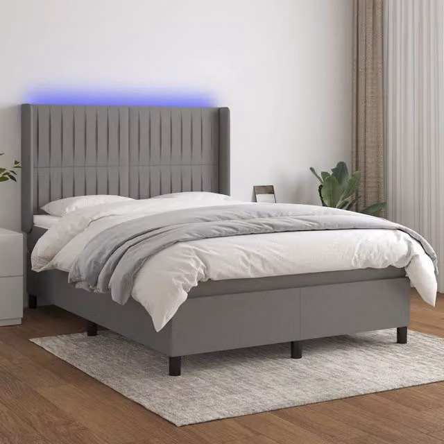 Letto Ibrido vidaXL con Materasso e Illuminazione LED, Grigio e Bianco, L/P/H: 140 x 190 x 128 cm