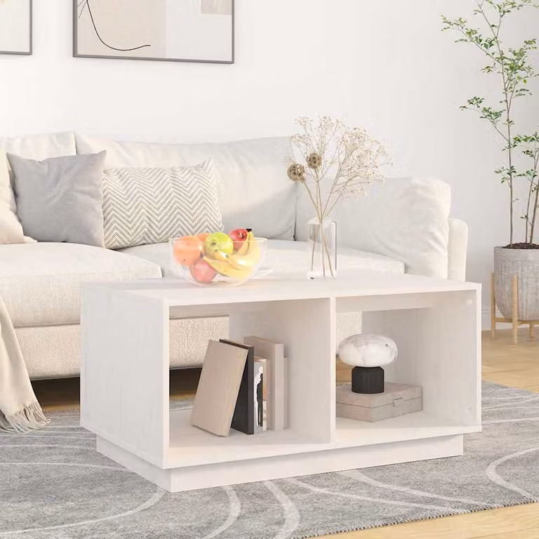 vidaXL Tavolino da Salotto Bianco in Legno di Pino L: 80 cm, P: 50 cm, H: 40 cm