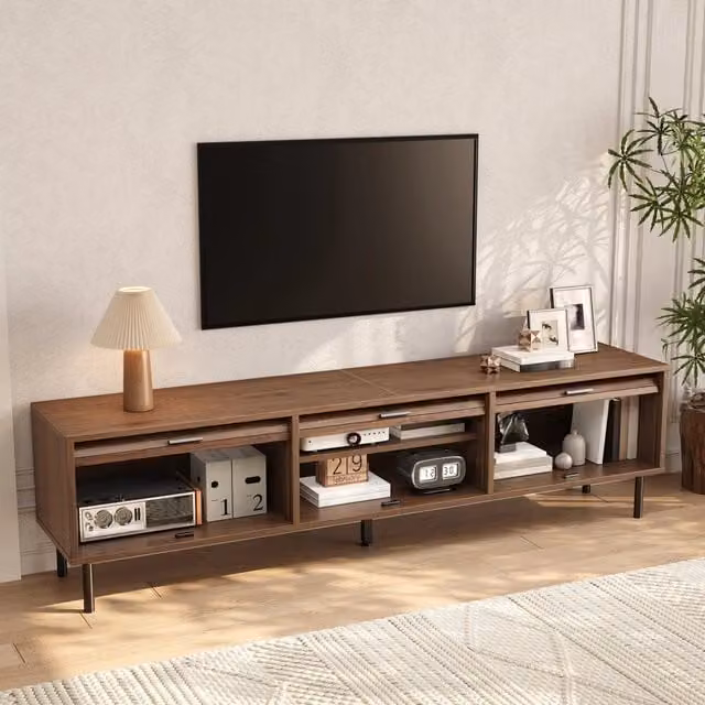 Mobile TV Mivray moderno in MDF e metallo color noce con tre ante scorrevoli L 180 x P 40 x H 55 cm