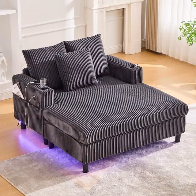 Poltrona chaise longue spaziosa e morbida - Zephmum - Portabicchieri laterali, prese USB, illuminazione LED integrata