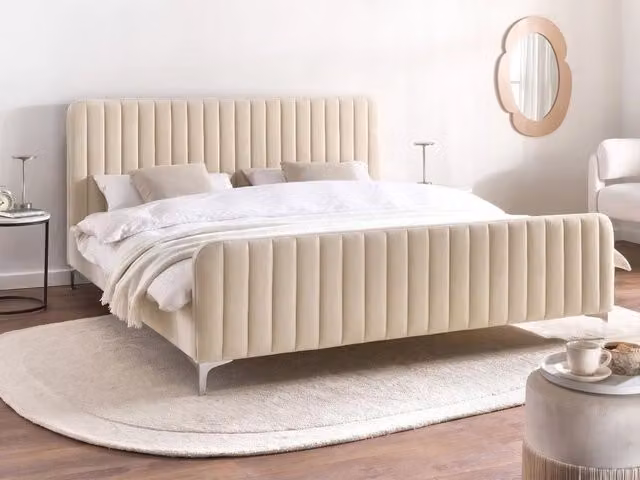Letto Beliani in velluto con base contenitore lift up, design moderno, L/P/H: 180 x 200 x 43 cm