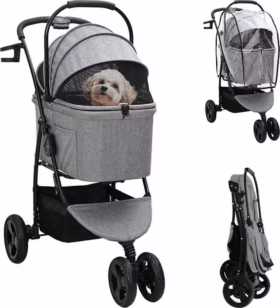 Passeggino pieghevole per animali Grigio 78 x 54 x 101 cm