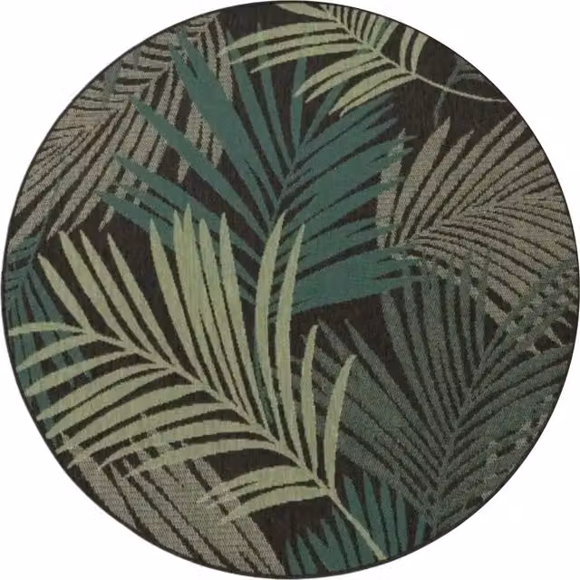 Tappeto rotondo Ostenza per interni ed esterni con motivo floreale, nero, verde e beige, Diametro: 120 cm