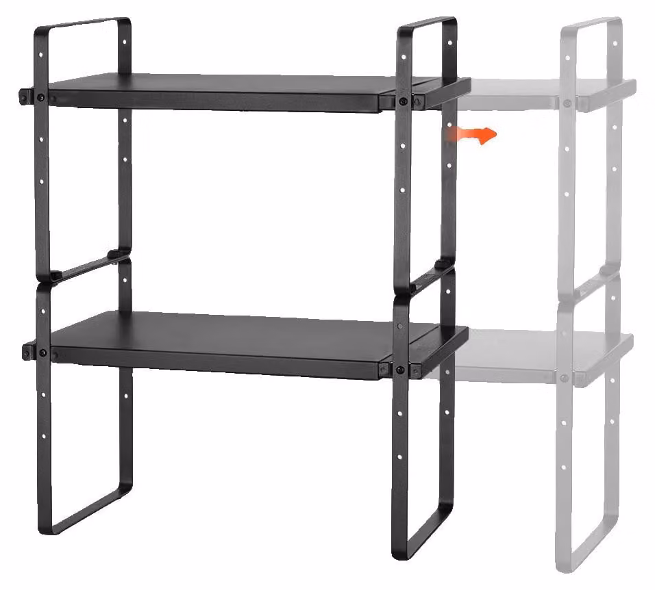 Organizzatore per ripiani di armadi da cucina, espandibile, design impilabile, colore nero