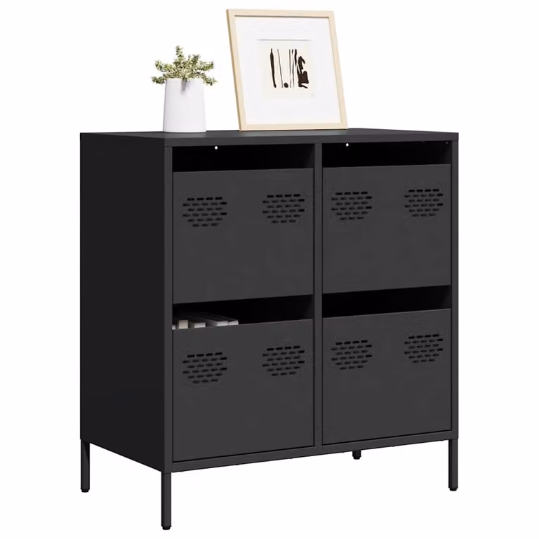 vidaXL Credenza Moderna in Metallo Nero Opaco L: 68 cm, P: 39 cm, H: 73,5 cm