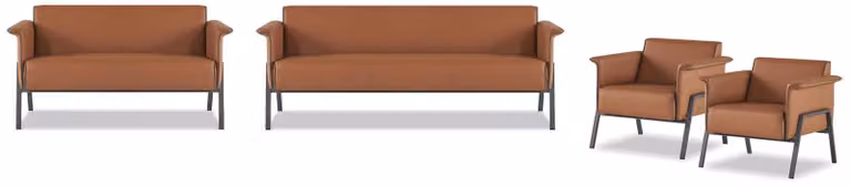 Braune Kunstleder Arbeitszimmer Sitzgarnitur 2x Sessel 2-Sitzer 3-Sitzer