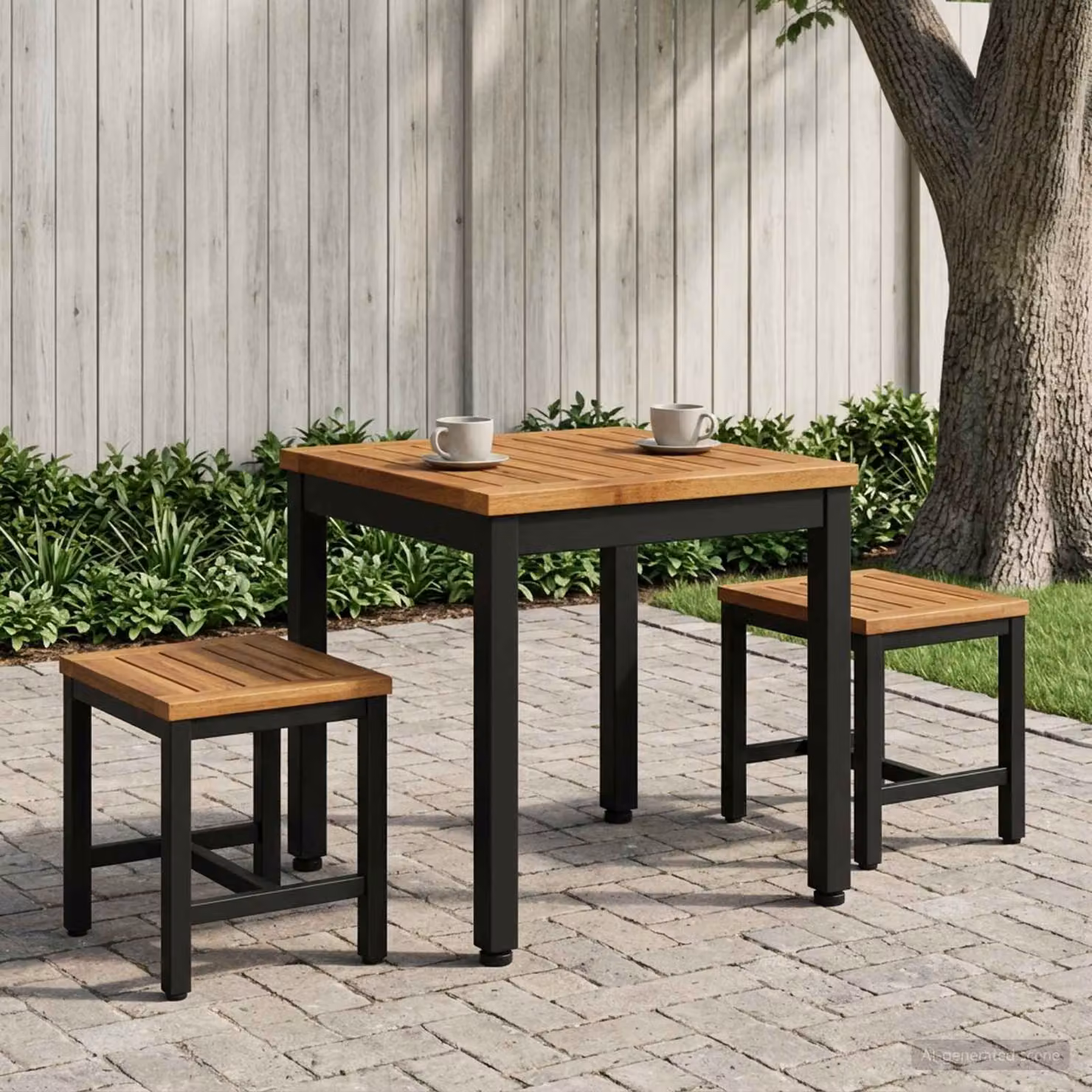 Tavolino da salotto vidaXL in legno di acacia e metallo, stile rustico, Naturale e Nero, L 40 cm x P 40,5 cm x H 36 cm