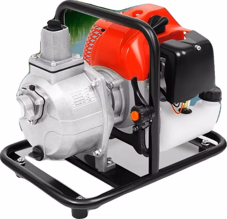 Pompa per acqua, 1,7 cavalli, motore a due tempi, ingresso e uscita da 2 pollici, design portatile