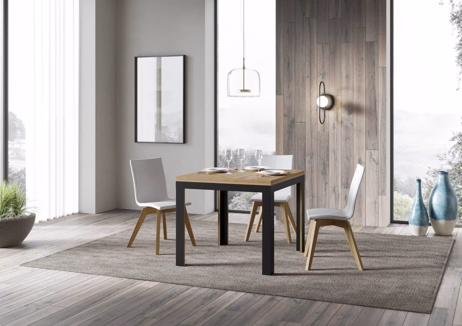 ITAMOBY - Tavolo apribile 90/180x90 cm Linea Libra quercia natura telaio antracite
