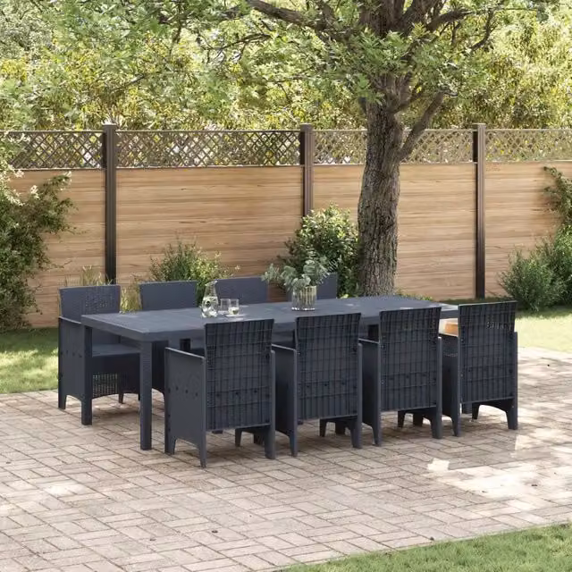 vidaXL Set da Pranzo per Giardino e Terrazzo in Polyrattan Antracite, 9 Pezzi – 1