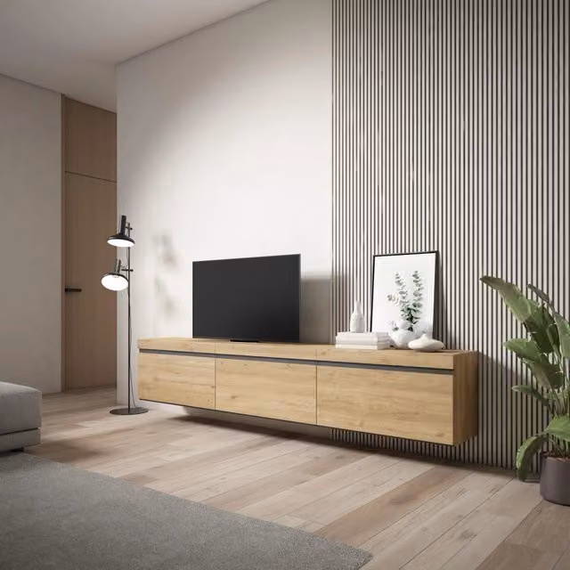 Mobile TV Soggiorno, 240x35x45cm, da appendere, colore Rovere RF3600