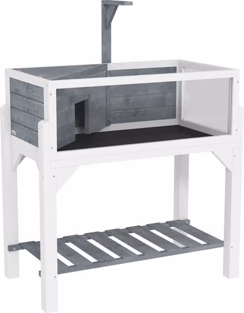 PawHut Terrario per tartarughe terrestri con 2 zone e tetto apribile, grigio, L: 84,5 cm, P: 47,5 cm, H: 90 cm