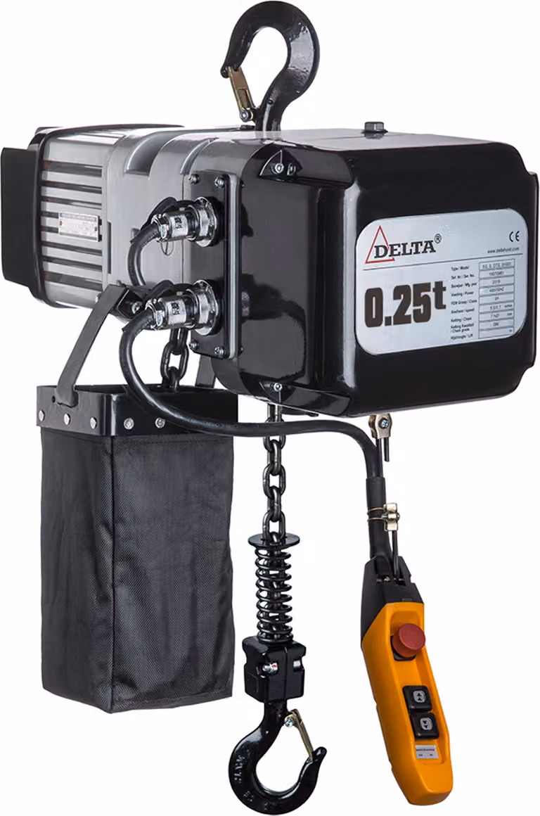 DELTA Paranco elettrico a catena DTS – 400 V - Capacità di carico 0,25 t - Altezza di sollevamento 10 m - 2 velocità - 1 filo di catena