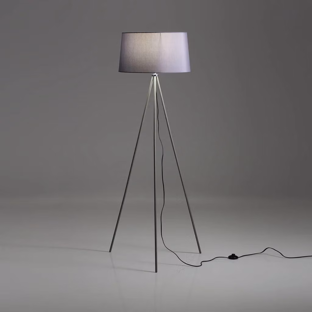 Lampada da terra SHEILA grigia in metallo e tessuto con paralume cilindrico, H: 155 cm, L: 48 cm, P: 40 cm – 2