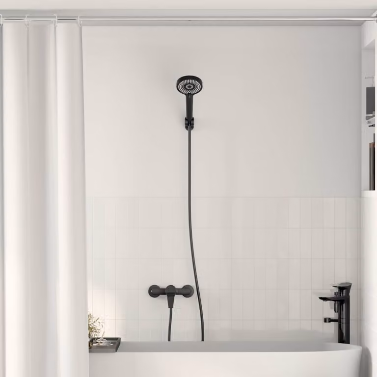 Set doccia vidaXL con soffione e doccetta a mano in ottone, Nero Opaco