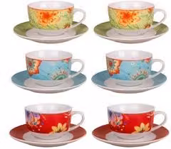 Set di 6 tazze da tè in ceramica con piattini decorazione floreale multicolore Amica
