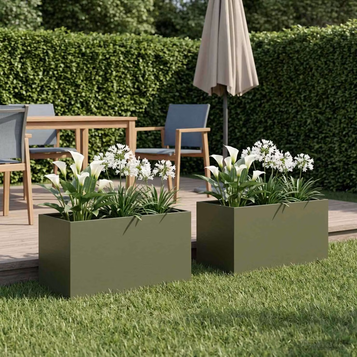 Set di 2 vasi da giardino vidaXL in metallo verde, H 80 x L 50 x P 50 cm