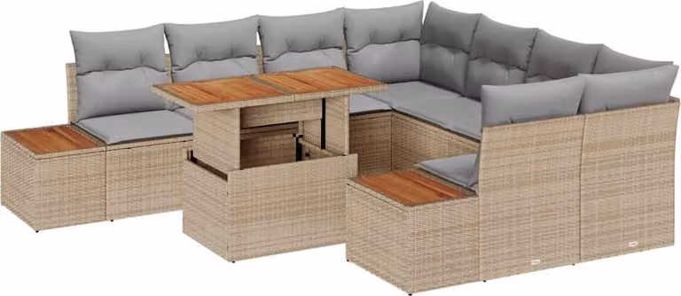 Set Divano da Giardino 9 pcs Beige Poly Rattan