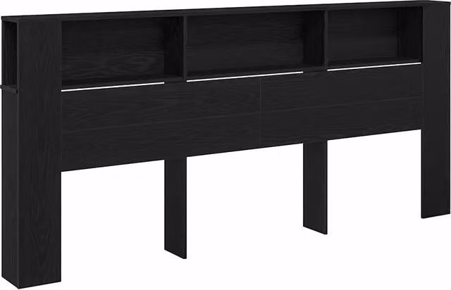 Testiera del letto moderna con mensola integrata in Rovere Nero, L 220 x P 18,5 x H 102,5 cm