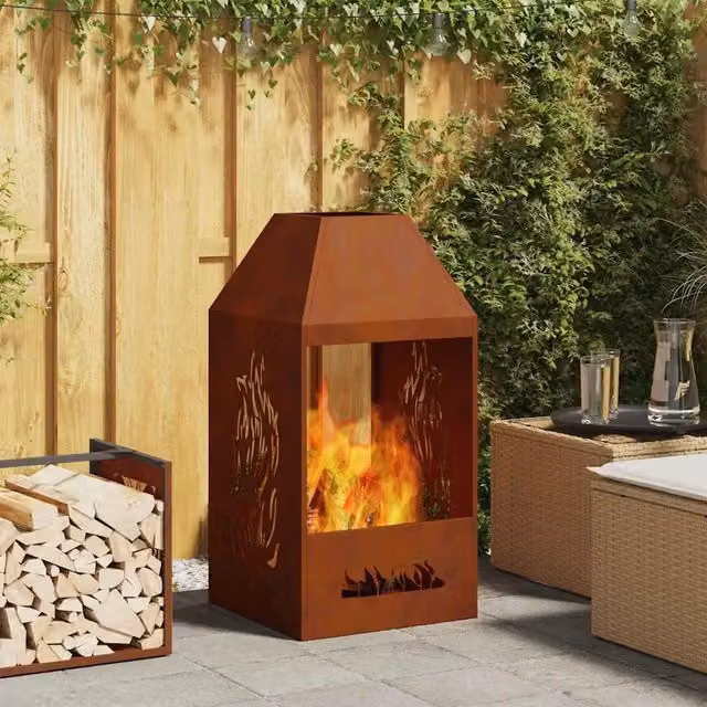 Chiminea vidaXL in acciaio marrone per legna L/P/H: 50 x 50 x 100 cm – 1