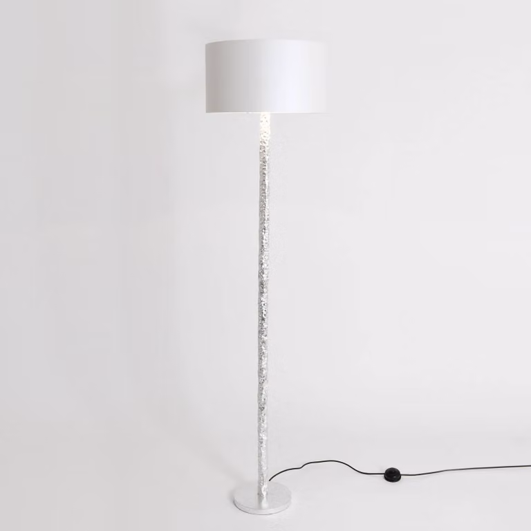 Holländer Lampada da terra Cancelliere Rotonda, Cromo / Argento, Soggiorno / Sala da pranzo, Tessuto / Stoffa / Seta, Design, Lampada da terra