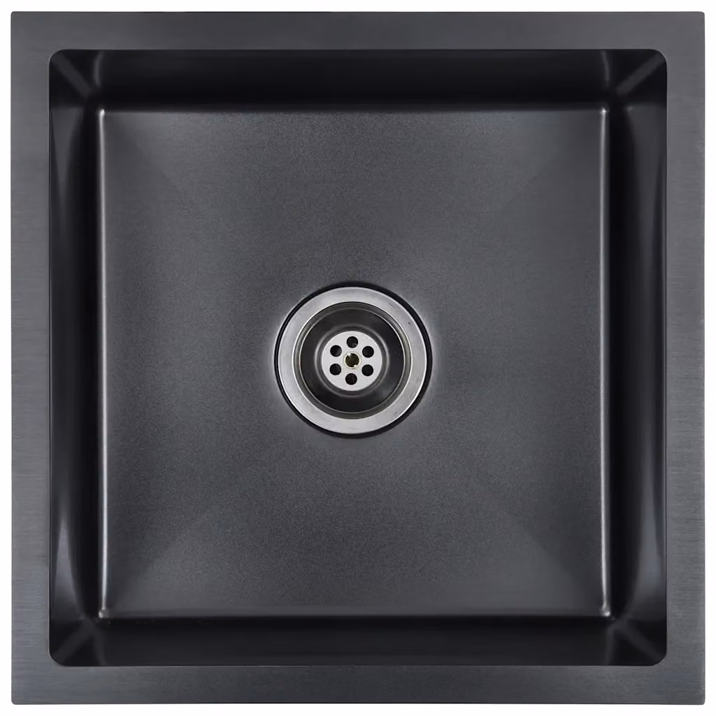 Lavello da Cucina vidaXL in Acciaio Inox Nero e Argento L/P/H: 44 x 44 x 20 cm – 2