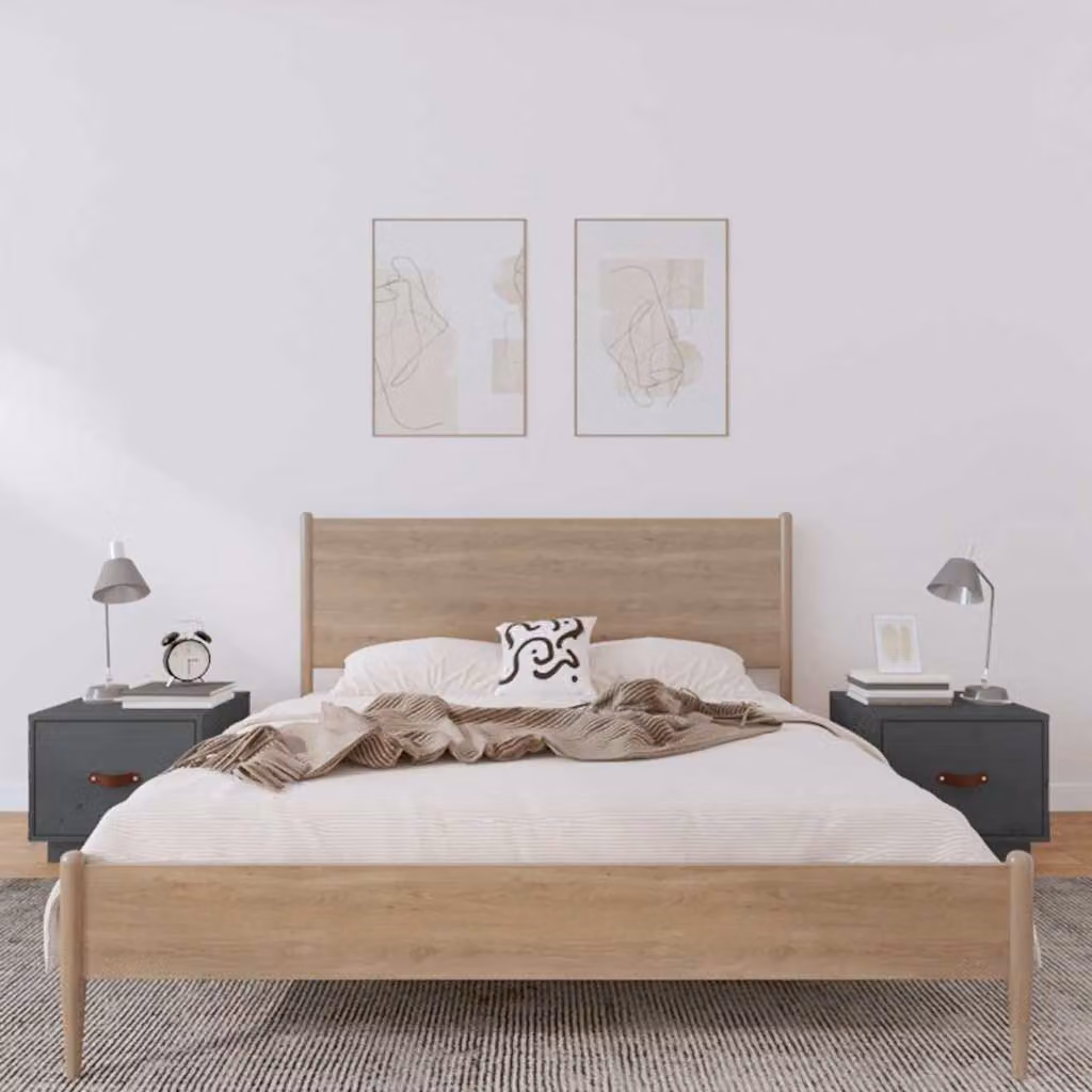 Set di 2 comodini vidaXL in legno massello di pino grigio, L 40 cm x P 34 cm x H 35 cm