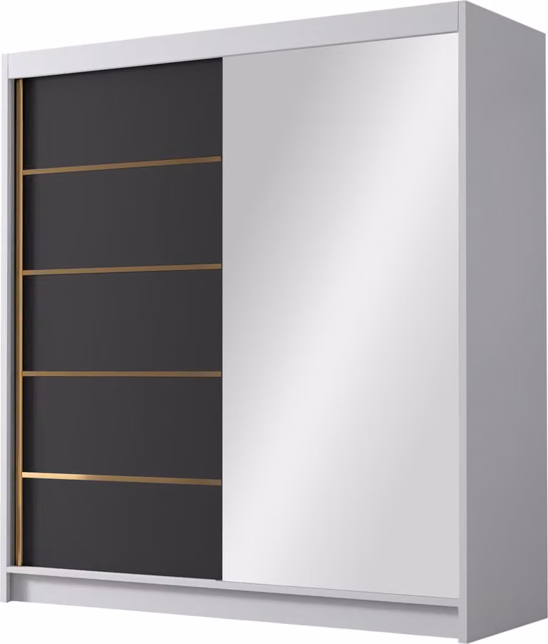 MIRJAN24 Armadio a ante scorrevoli con specchio Bali III, armadio con appendiabiti, con due ante scorrevoli, guardaroba (colore: bianco / nero)