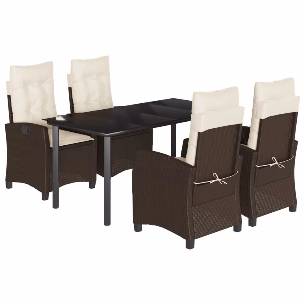 Set da Pranzo da Giardino 5pz con Cuscini in Polyrattan Marrone