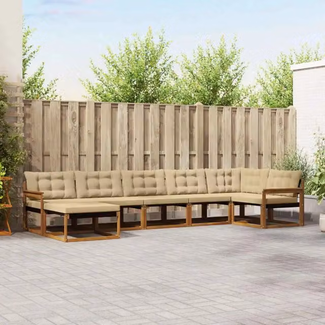 Set di divani da esterno 7 pz Naturale e Beige 3369668