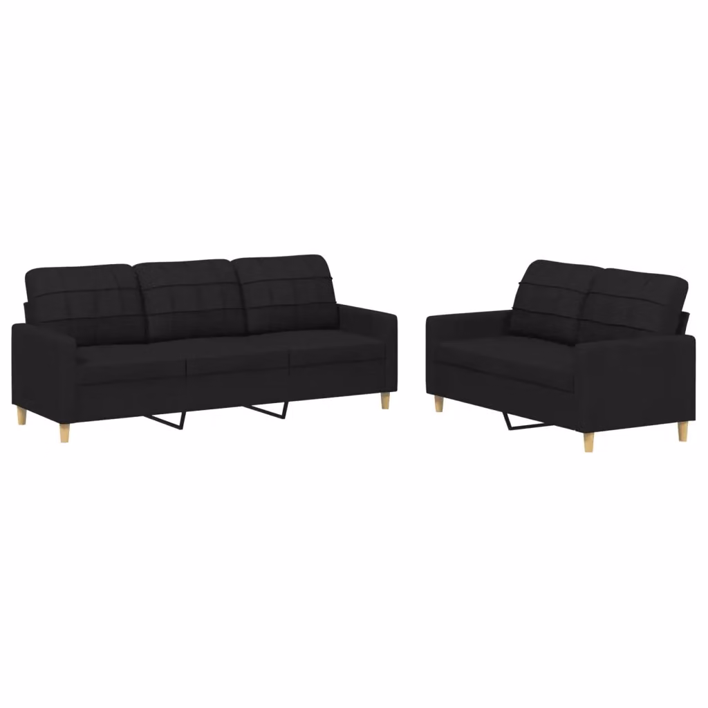 Set di 2 Divani Moderni vidaXL in Tessuto Nero con Cuscini – 2