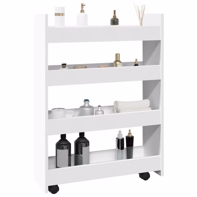 vidaXL Carrello portaoggetti stretto a 4 ripiani in MDF bianco con ruote