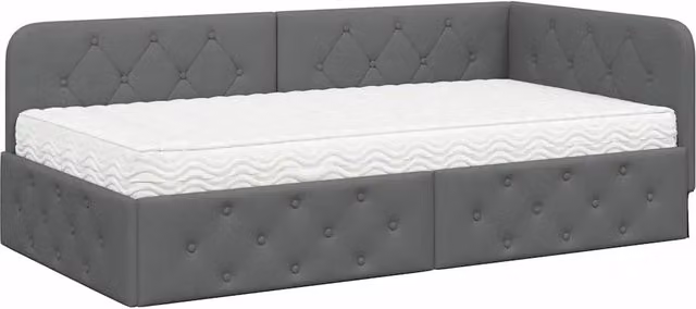 Letto singolo | Letto per adulti | Cornice del letto ad angolo Grigio scuro 90 x 190 cm Tessuto