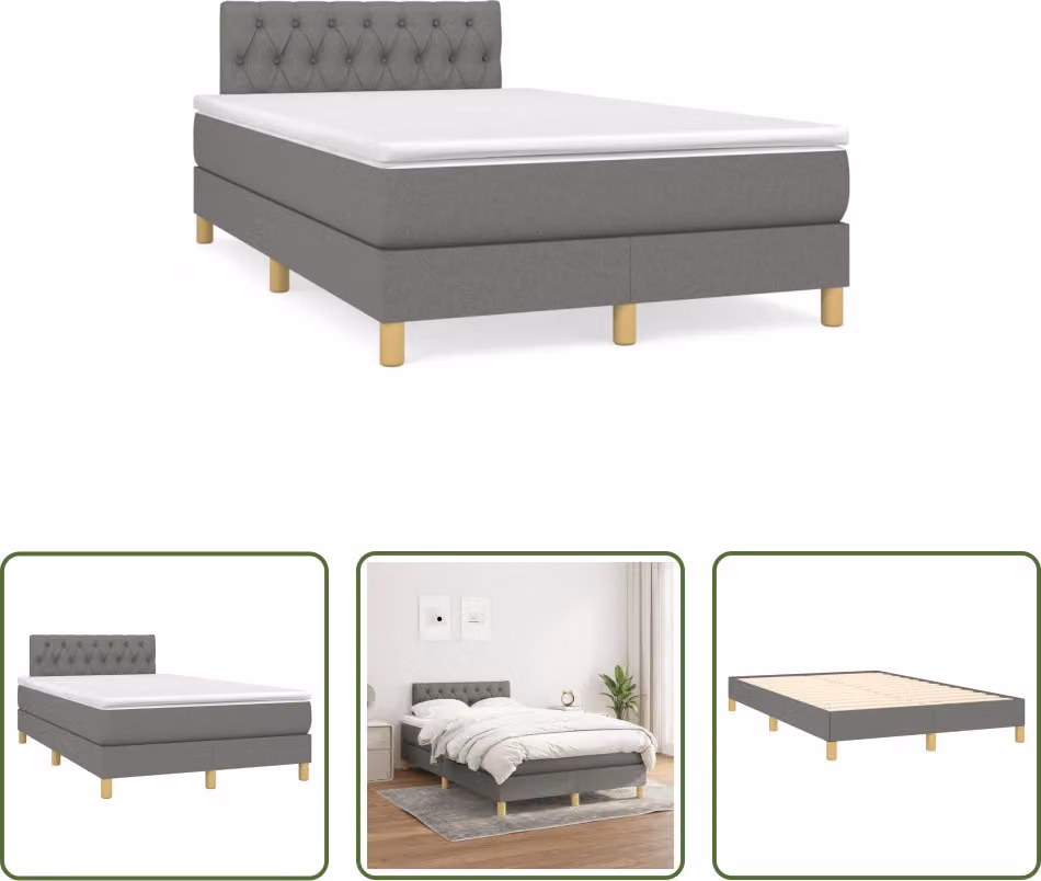 The Living Store Letto a molle con materasso grigio scuro 120x190 cm in tessuto