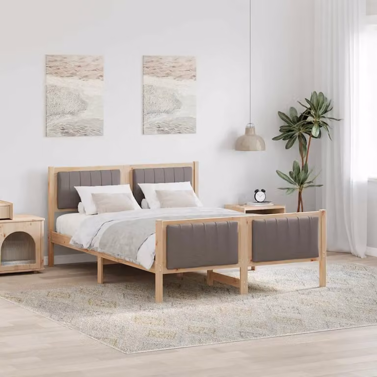 Struttura del letto con testiera vidaXL in legno di pino, colore marrone e beige, L: 140.5 cm, P: 199.5 cm, H: 85.5 cm