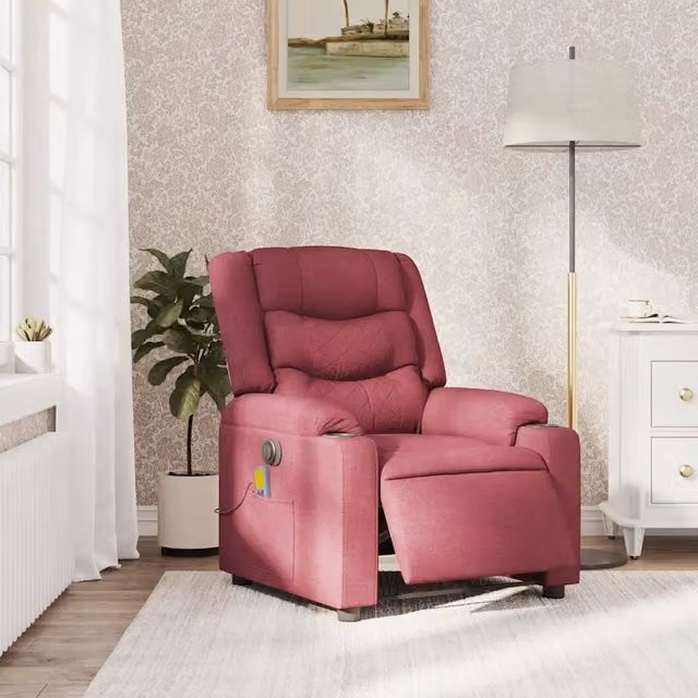 Poltrona Reclinabile Elettrica vidaXL in Tessuto Rosso con Braccioli e Imbottitura in Schiuma