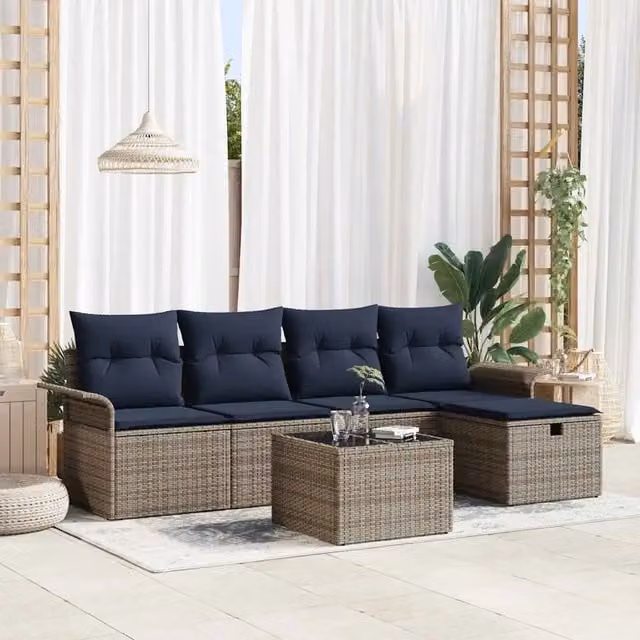 Set Divano da Giardino 6 pz Poly Rattan 3360206