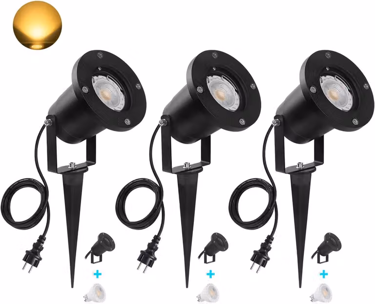 Illuminazione da giardino: set di 3 faretti LED da esterno con picchetto, grado di protezione IP65 (resistente all'acqua) e 800 lumen, colore nero