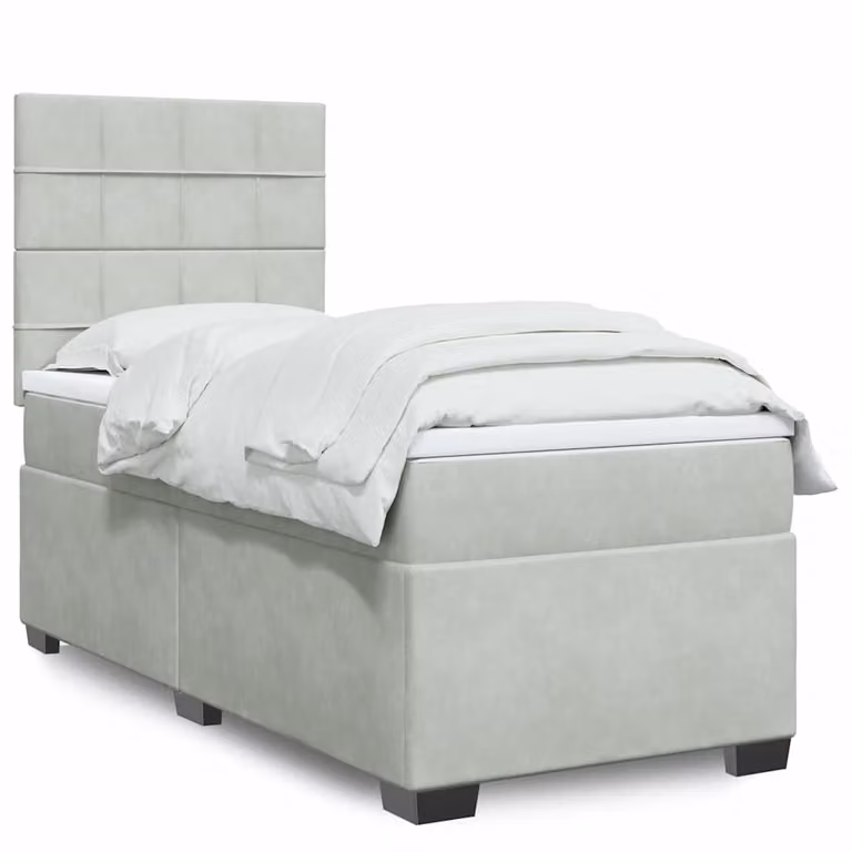 vidaXL Giroletto a Molle con Materasso Ibrido in Velluto Grigio e Bianco L/P/H: 80 x 200 cm