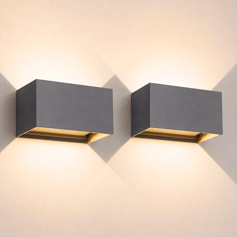 Set di 2 lampade a LED da parete, 20W, 3000K, grado di protezione IP65, regolabili, colore grigio