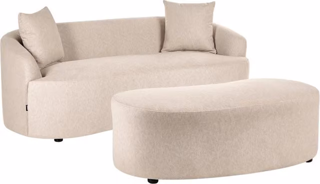 con pouf, 2 posti, a forma di fagiolo rivestito in tessuto color tortora Amal Divano ovale in tessuto con pouf, 2 posti, a forma di fagiolo, stile organico, rivestito in tessuto color beige