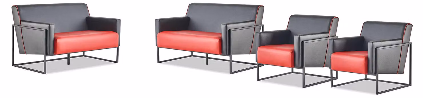 Sofagarnituren Set Schwarz Rot Sofas 2-Sitzer Sessel Lehnsessel Leder