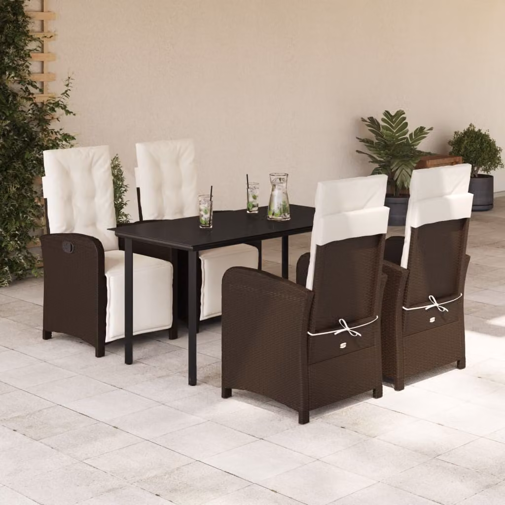 Maison Exclusive - Set da Pranzo da Giardino 5pz con Cuscini in Polyrattan Marrone