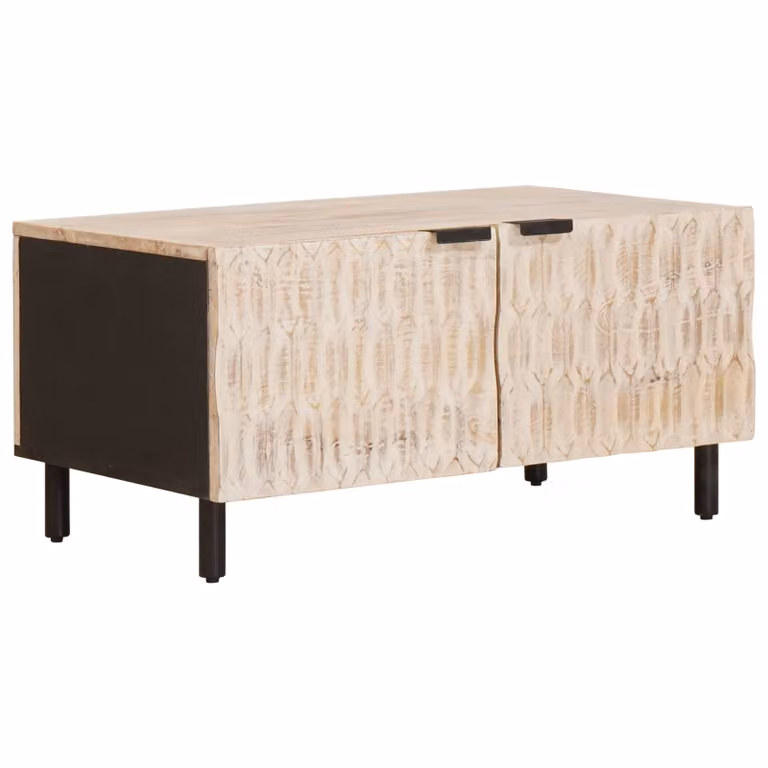 vidaXL Tavolino da salotto rettangolare in legno di mango bianco e nero L/P/H: 80 x 50 x 40 cm