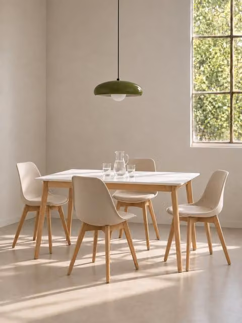 Set tavolo da pranzo 120 Basic + 4 sedie beige Scandinavian - Kenay Home